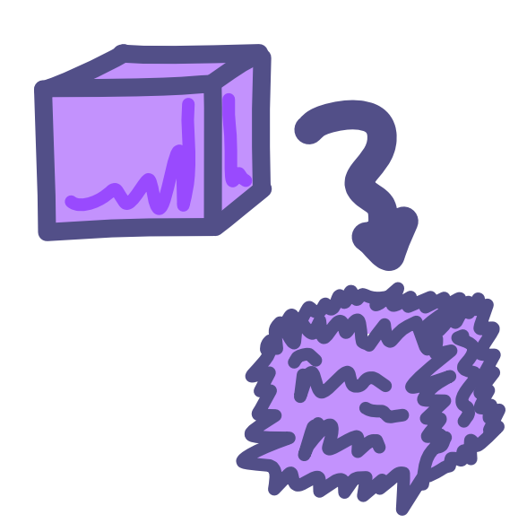 Two purple cubes, the first is smooth, the second is fuzzy. A wavy arrow points from the smooth cube down at the fuzzy cube.